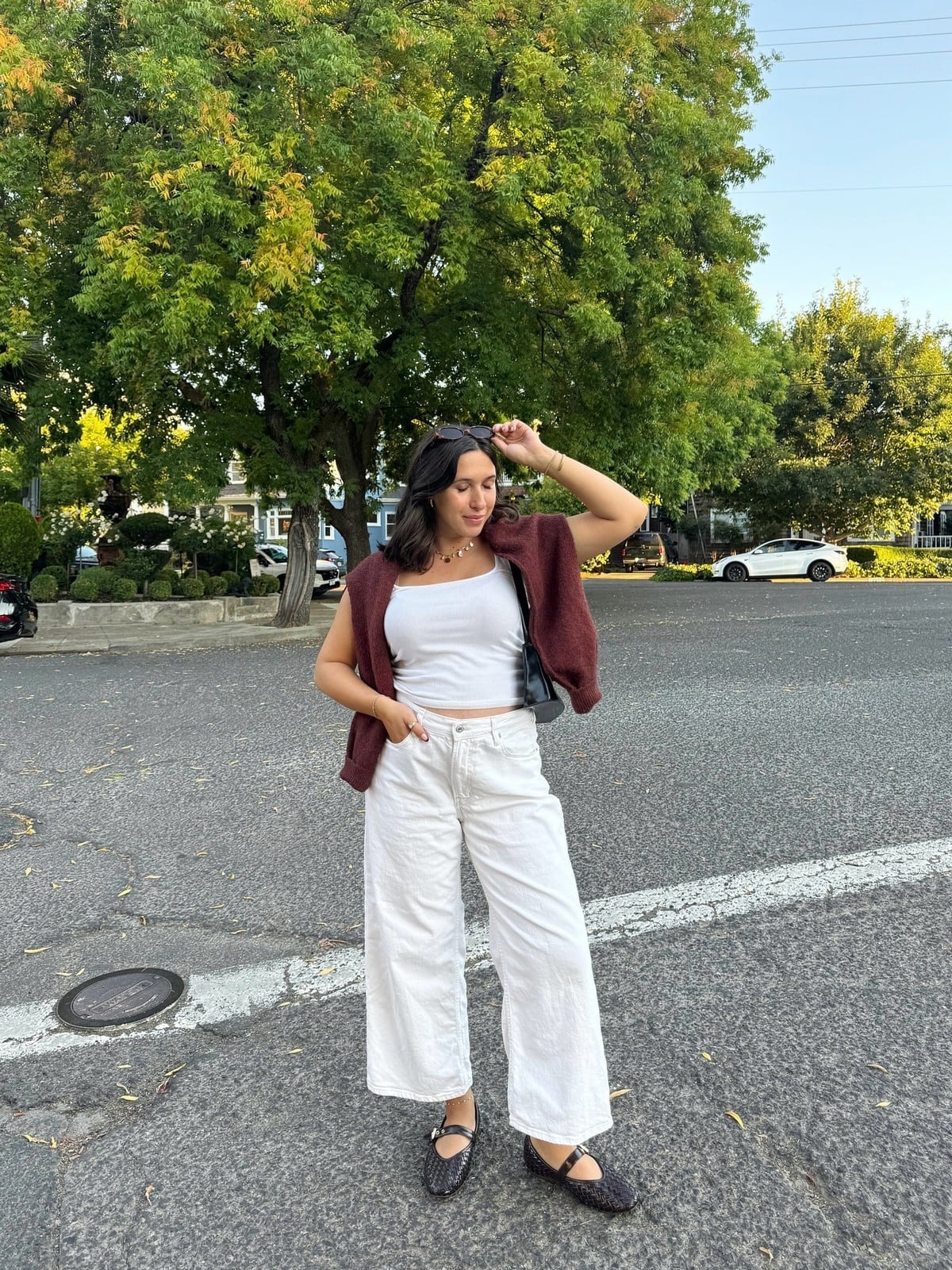 Knit Vest Over Tank with Wide Leg Trousers Knit Vest Over Tank with Wide Leg Trousers — Simple Weekend Outfits
