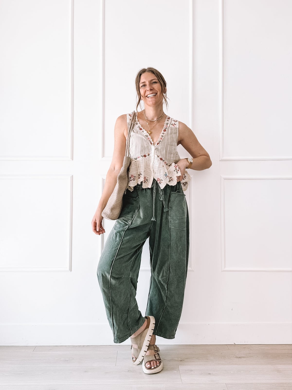 Olive Cargo Pants with Embroidered Vest Olive Cargo Pants with Embroidered Vest — Simple Weekend Outfits