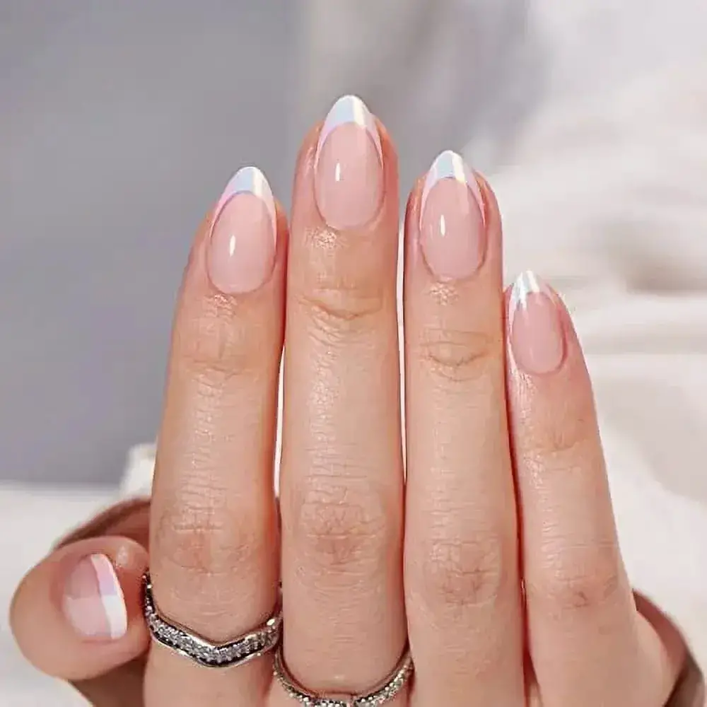Opaque White Tip Medium Almond Nails Opaque White Tip Medium Almond Nails — Simple White French Tip Nails