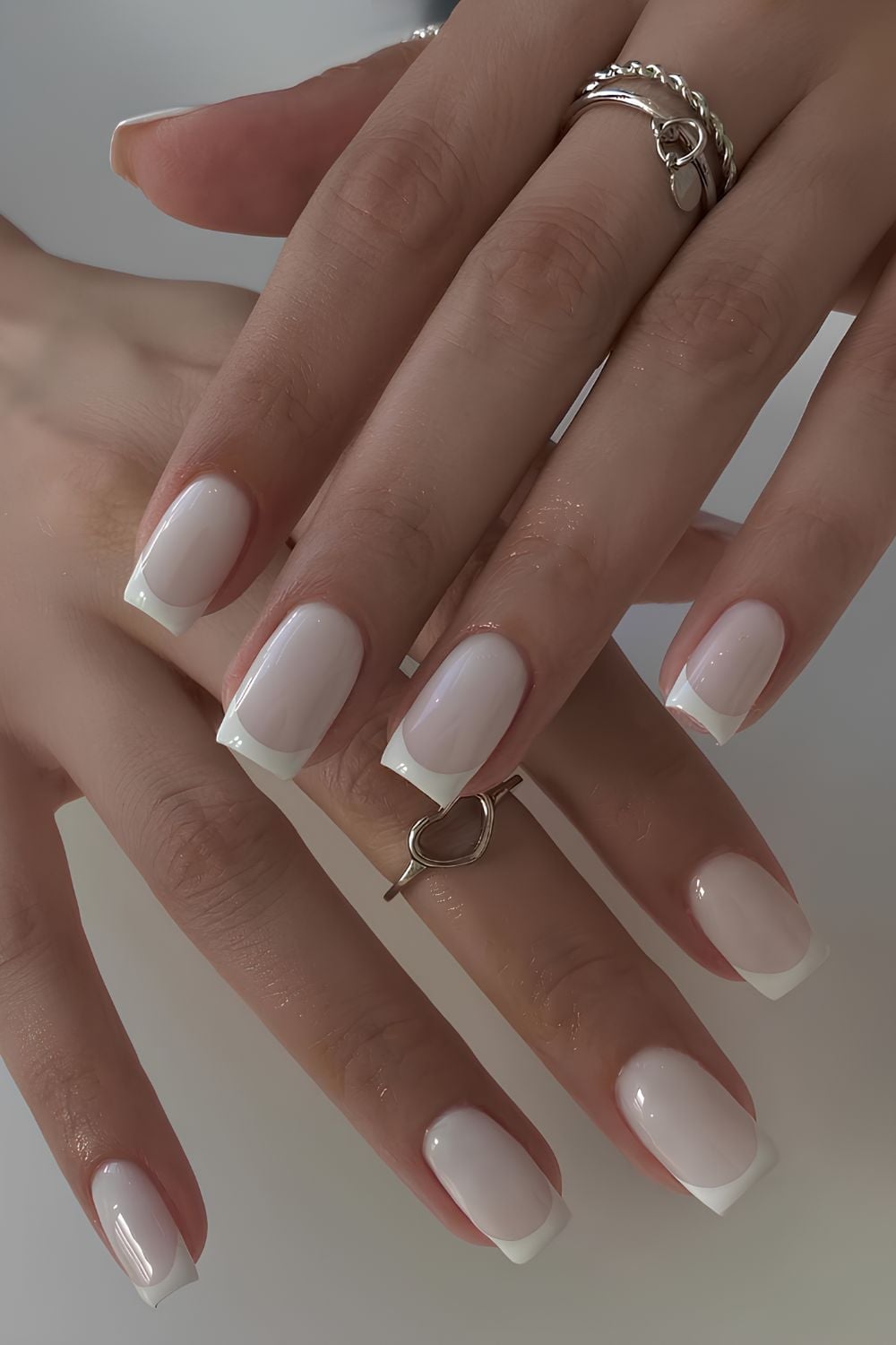 Medium Almond French With Lace Art Medium Almond French With Lace Art — Simple White French Tip Nails