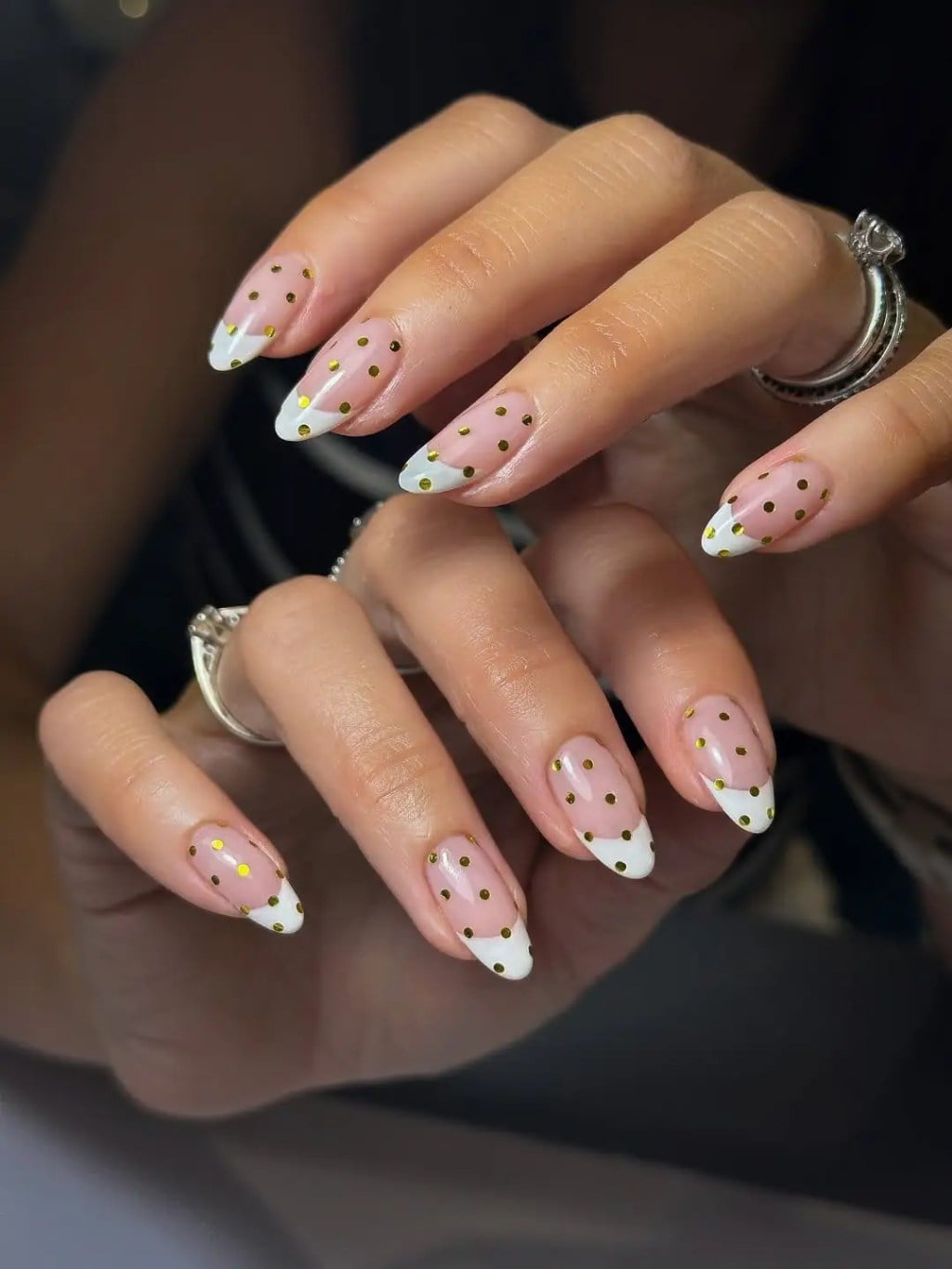 Medium Almond French With Gold Foil Medium Almond French With Gold Foil — Simple White French Tip Nails