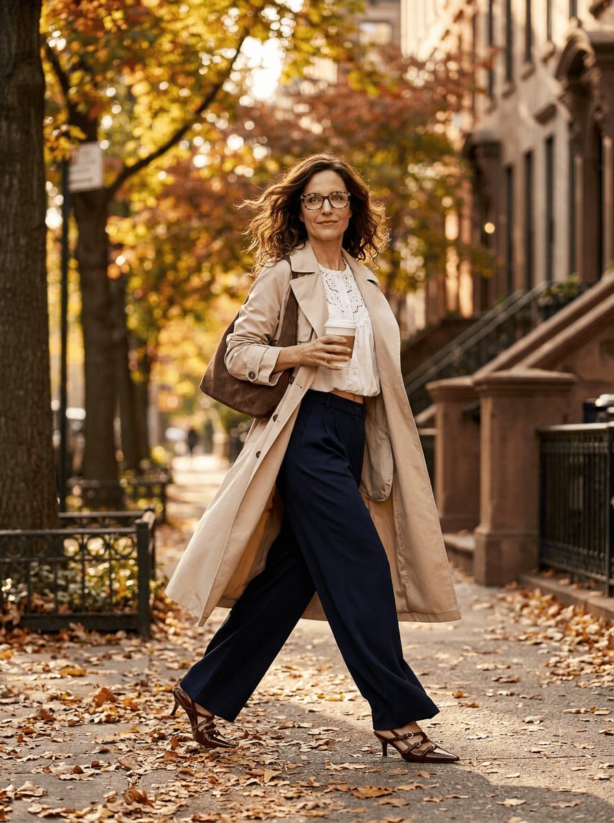 Textured White Top With Trench Coat Textured White Top With Trench Coat — Simple White Top Outfits