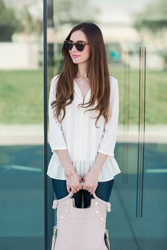 White Peplum Blouse With Dark Jeans White Peplum Blouse With Dark Jeans — Simple White Top Outfits
