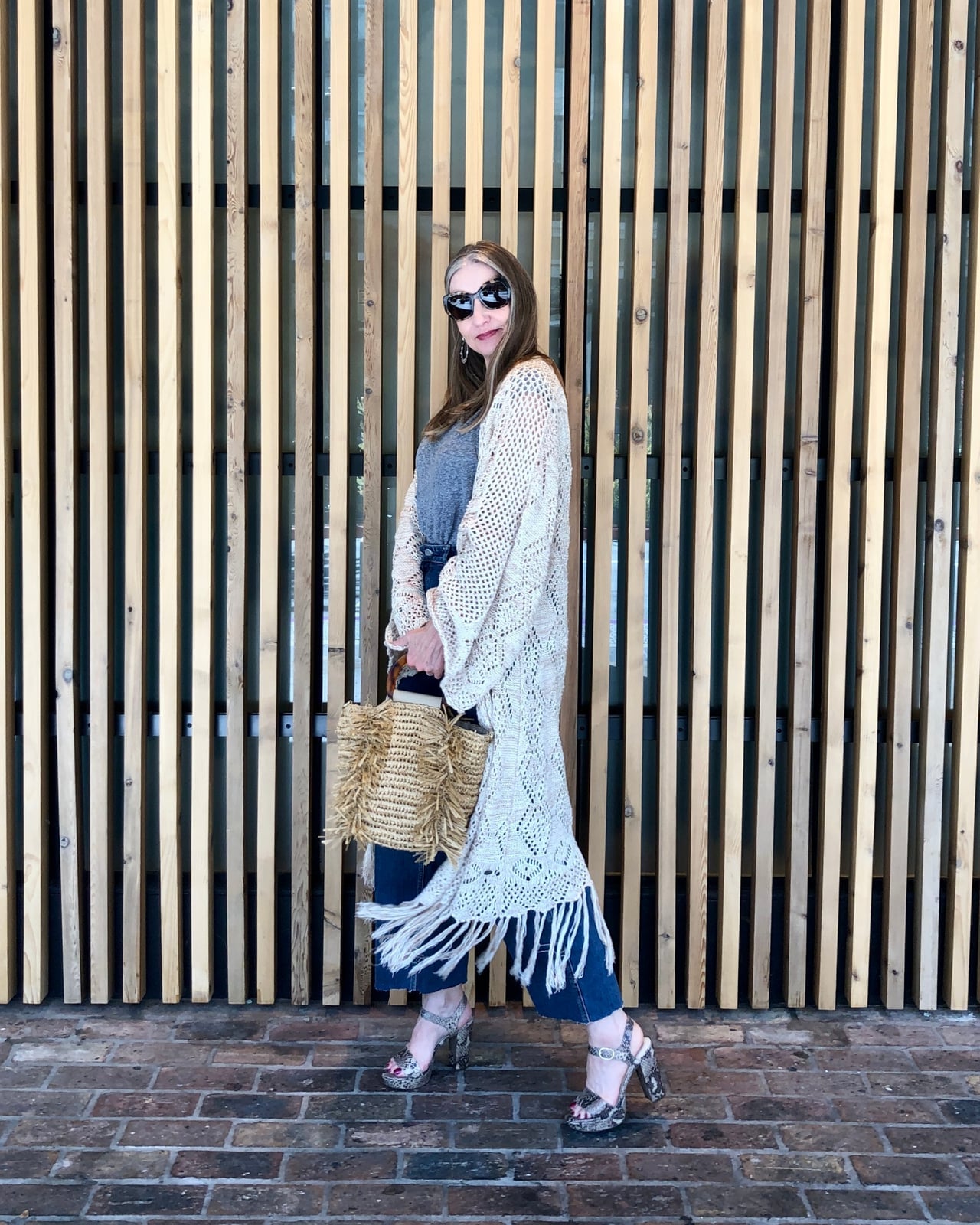 Fringe Crochet Cardigan and Snake Print Platforms with Cropped Wide Fringe Crochet Cardigan and Snake Print Platforms with Cropped Wide — Simple Wide Leg Jeans Outfits