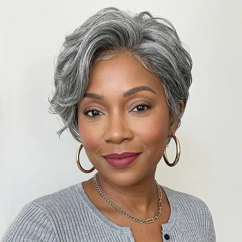 Salt and Pepper Pixie With Side-Swept Fringe — Simple Wig Hair