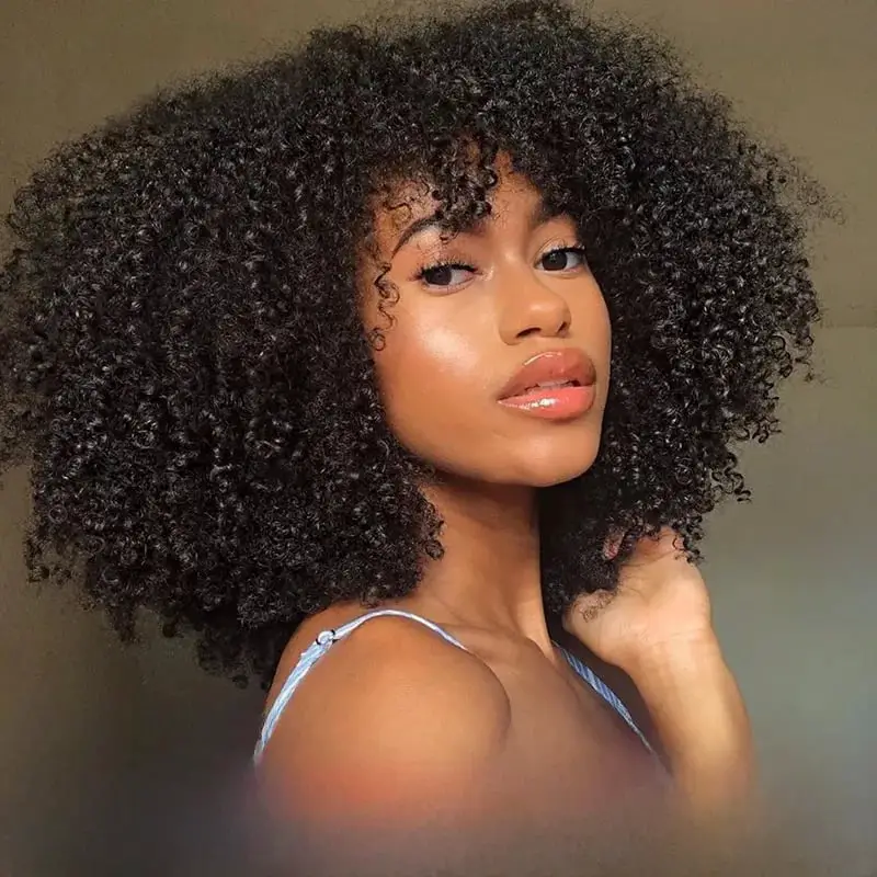 Black Afro Wig With Full Fringe — Simple Wig Hair