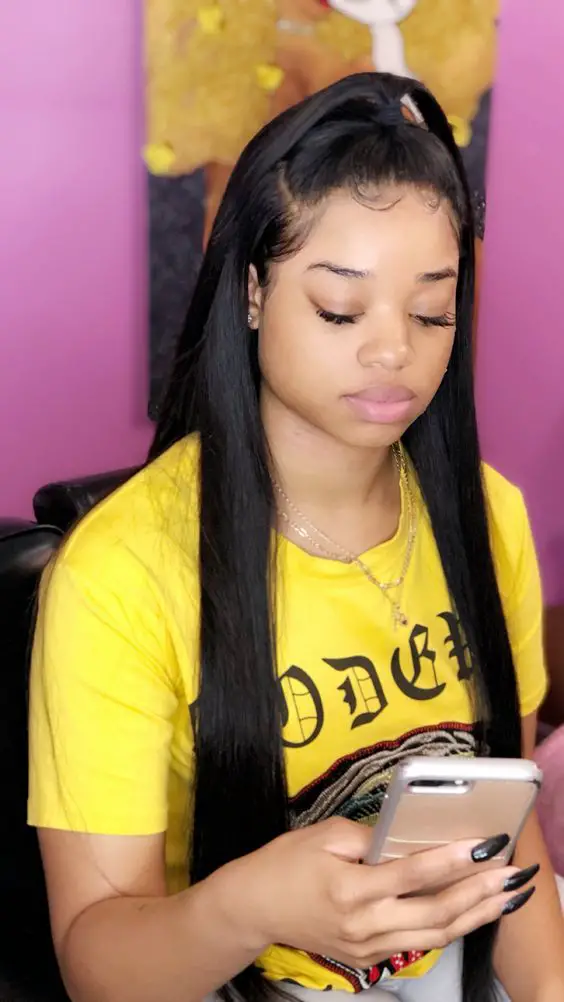 Black Mid-Back Straight Ponytail — Simple Wig Hair