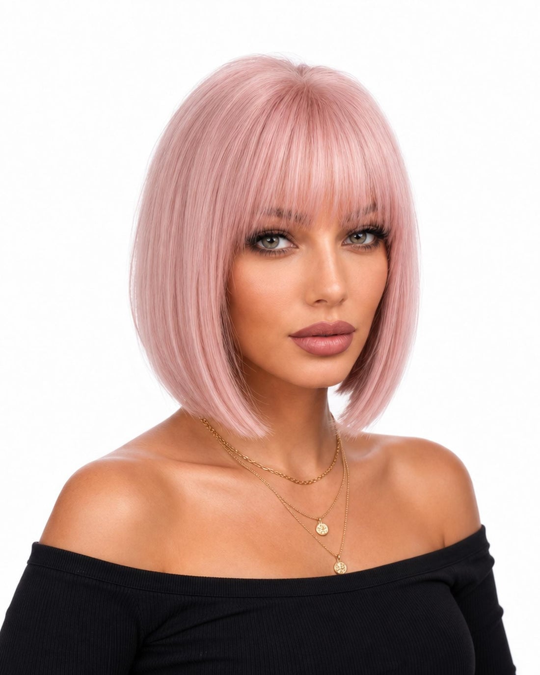 Pink Blunt Bob With Blunt Bangs — Simple Wig Hair