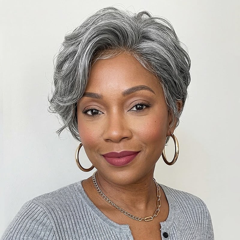 Voluminous Wavy Pixie With Side-Swept Bangs Voluminous Wavy Pixie With Side-Swept Bangs — Simple Wig Styles