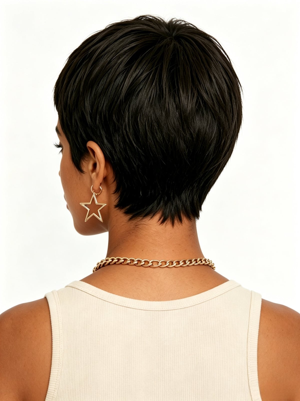 Short Layered Black Pixie Back View Short Layered Black Pixie Back View — Simple Wig Styles