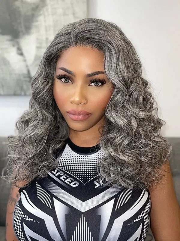 Mid-Back Wavy Hair With Salt and Pepper Mid-Back Wavy Hair With Salt and Pepper — Simple Wig Styles