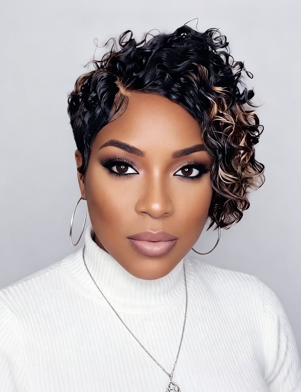 Asymmetrical Curly Pixie With Highlights Asymmetrical Curly Pixie With Highlights — Simple Wig Styles