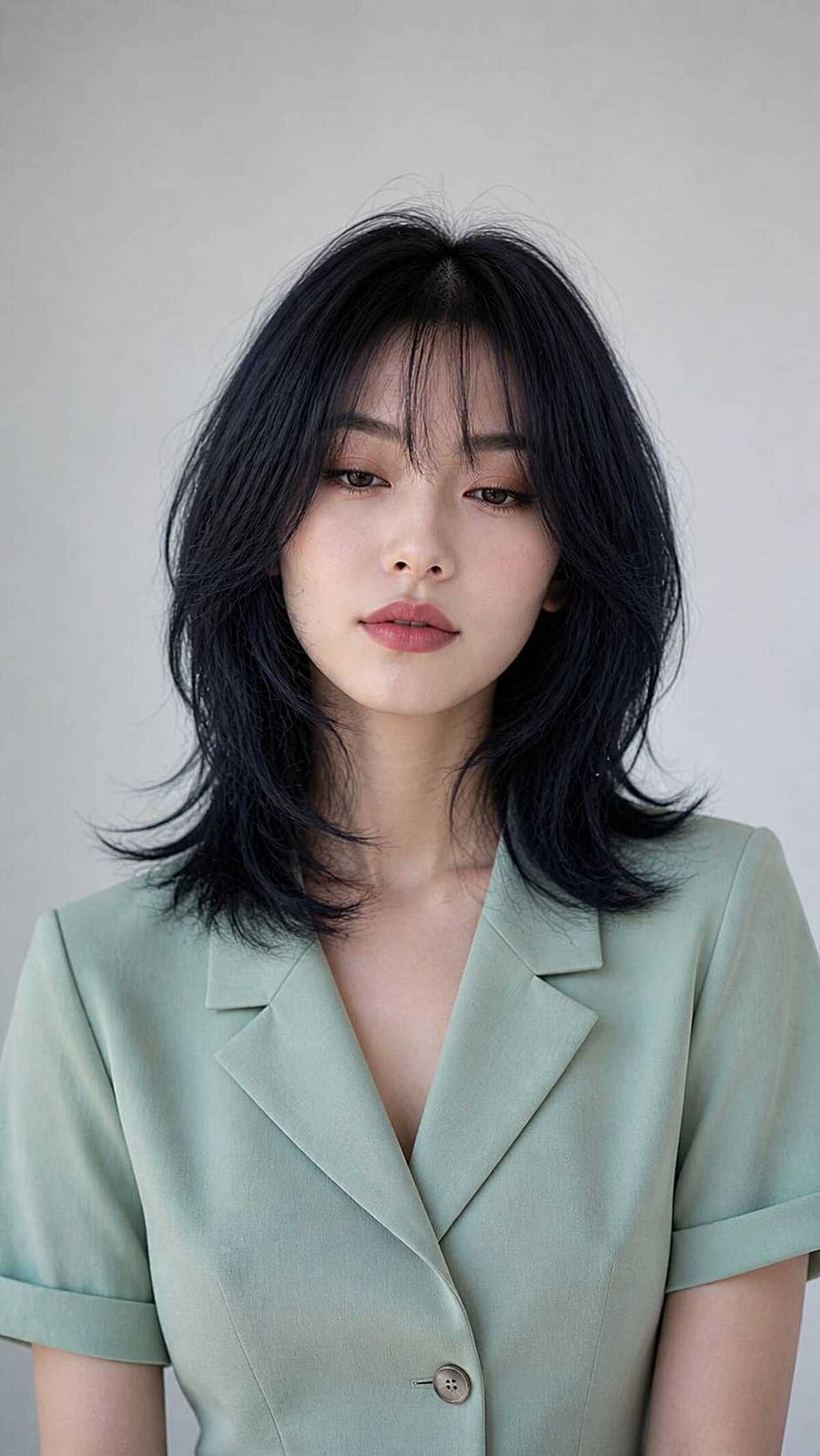 Thick Black Collarbone Wolf Cut With Wispy Bangs Thick Black Collarbone Wolf Cut With Wispy Bangs — Simple Wolf Cut