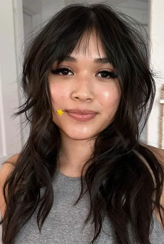 Shoulder Length Wolf Cut With Wispy Bangs Shoulder Length Wolf Cut With Wispy Bangs — Simple Wolf Cut