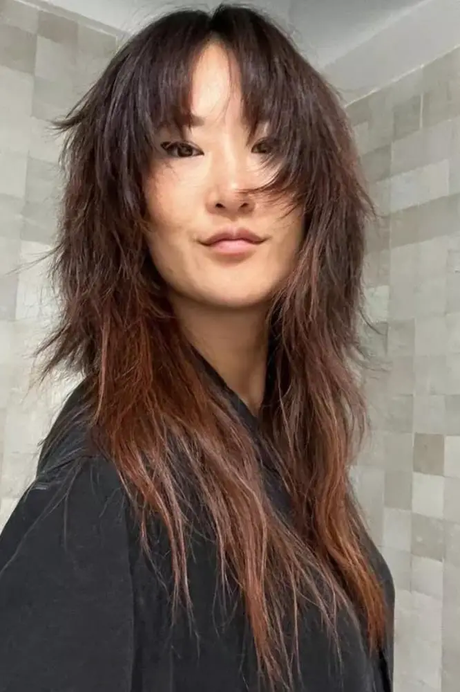 Mid-Back Wolf Cut With Full Bangs and Ombre Mid-Back Wolf Cut With Full Bangs and Ombre — Simple Wolf Cut