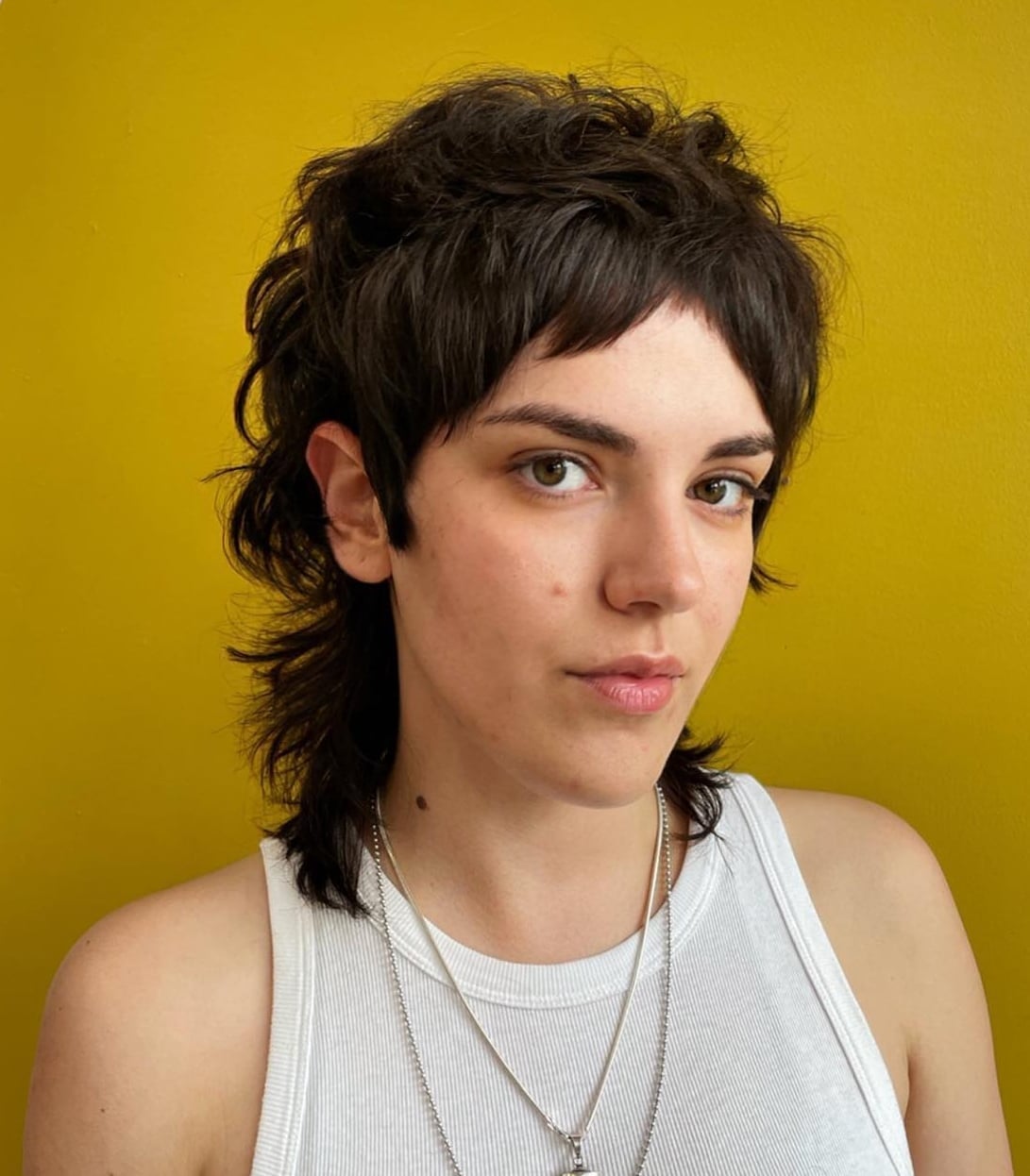 Short Dark Brown Wolf Cut With Choppy Bangs Short Dark Brown Wolf Cut With Choppy Bangs — Simple Wolf Cut