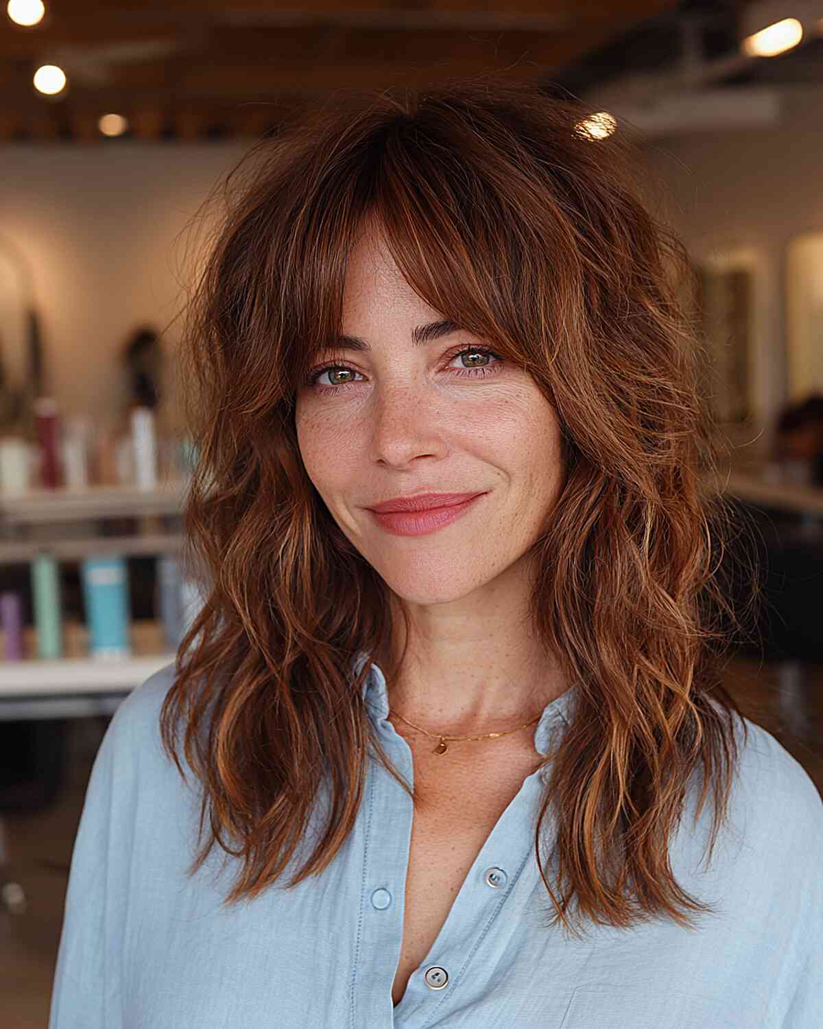 Medium Brown Wolf Cut With Caramel Highlights Medium Brown Wolf Cut With Caramel Highlights — Simple Wolf Cut