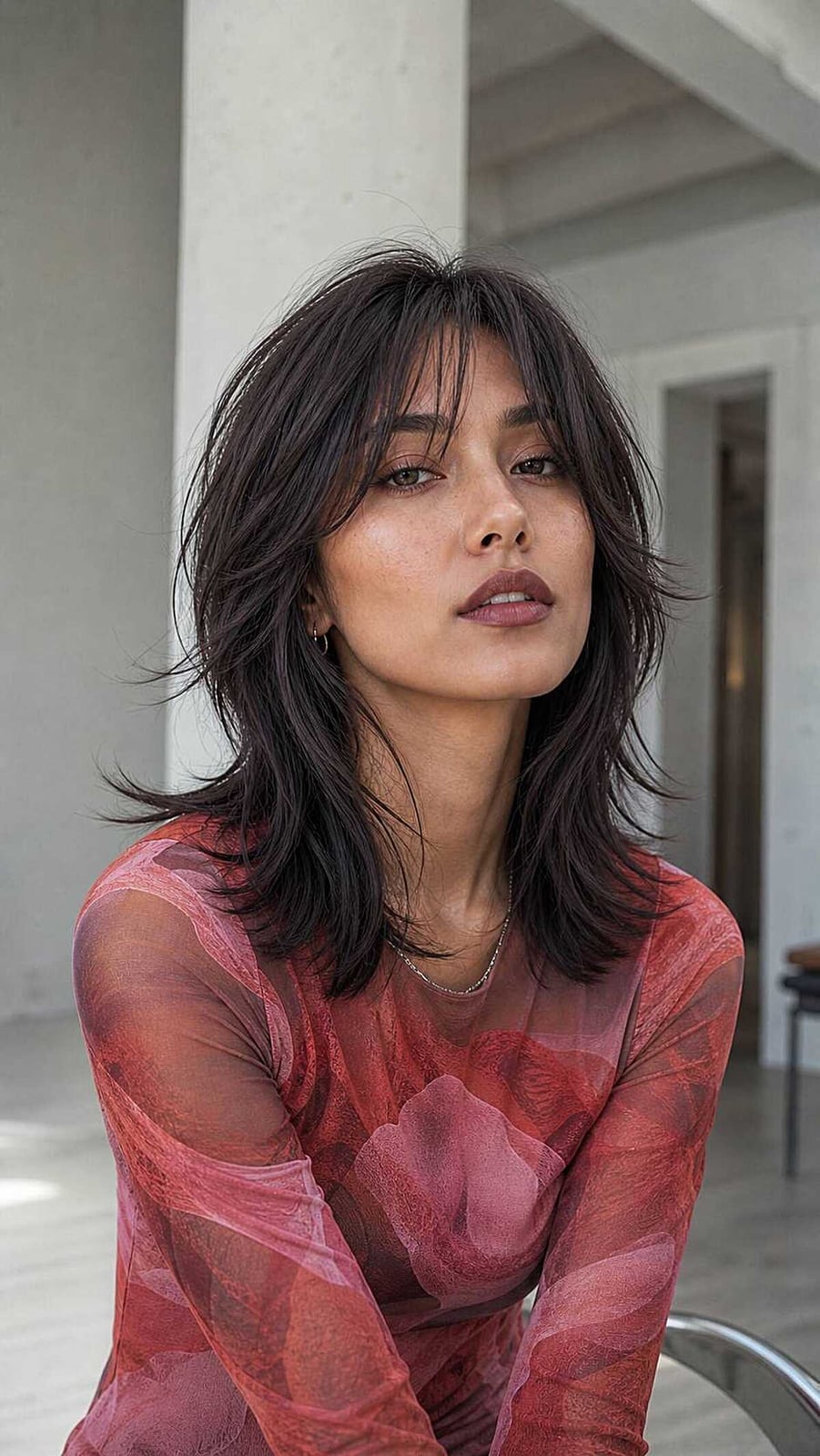 Dark Brown Wolf Cut With Wispy Bangs Dark Brown Wolf Cut With Wispy Bangs — Simple Wolf Cut Hair