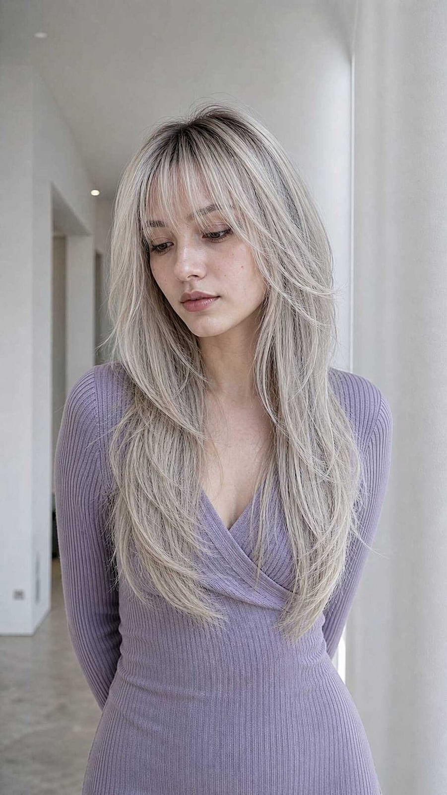Ash Blonde Collarbone Wolf Cut With Root Shadow Ash Blonde Collarbone Wolf Cut With Root Shadow — Simple Wolf Cut Hair