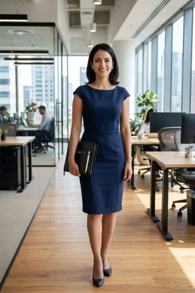 Navy Sheath Dress With Tailored Fit Navy Sheath Dress With Tailored Fit — Simple Work Dresses