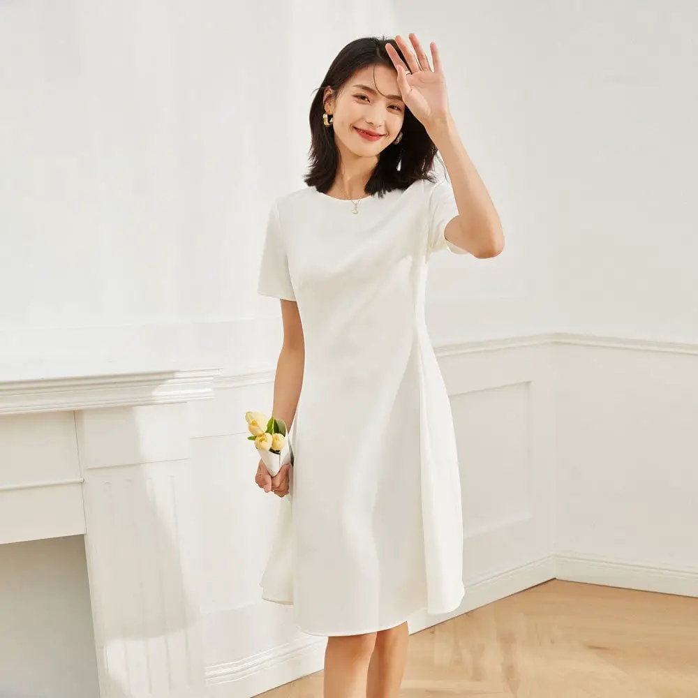 Simple White Short Sleeve A-line Dress Simple White Short Sleeve A-line Dress — Simple Work Dresses