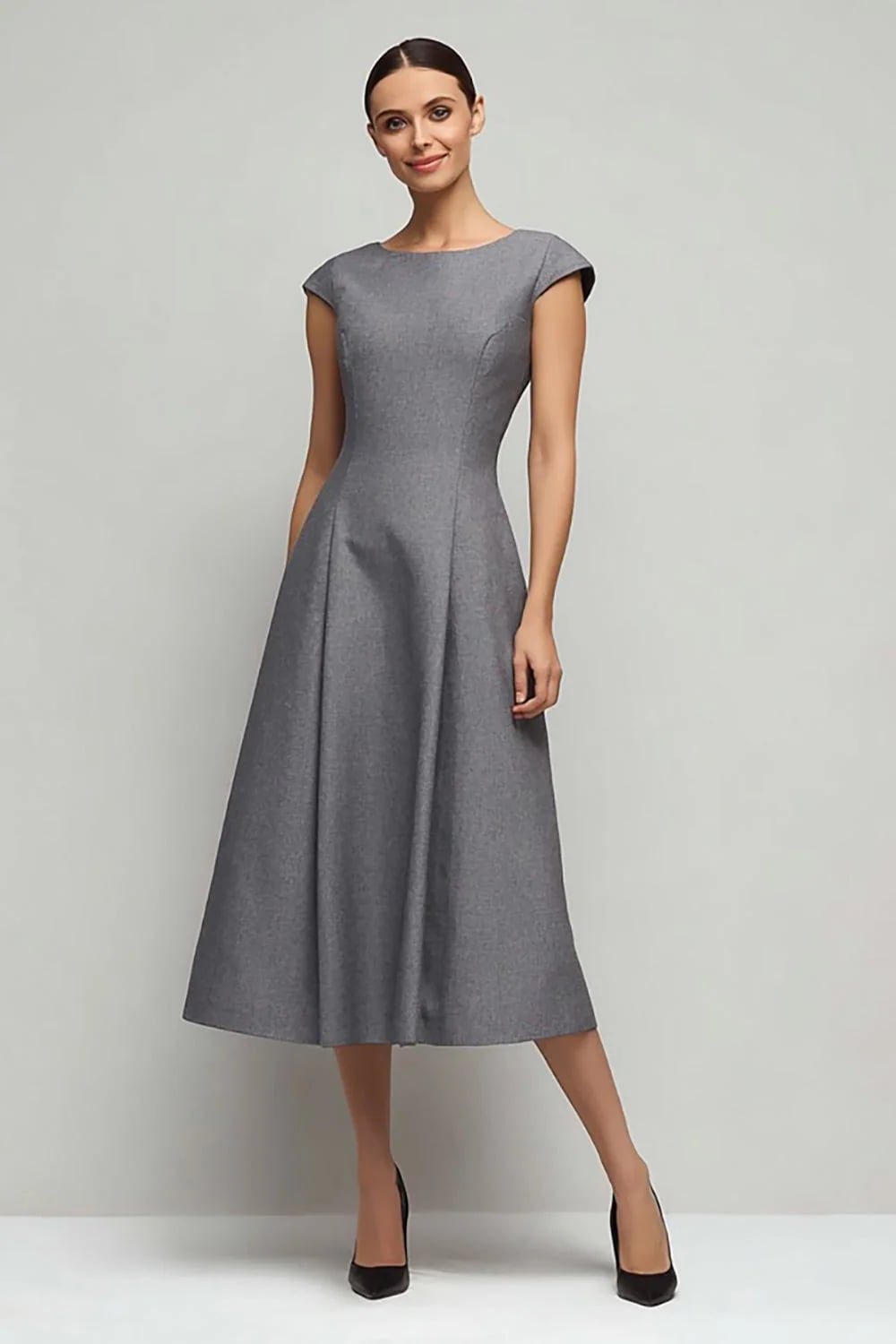 Gray A-line Dress With Boat Neckline Gray A-line Dress With Boat Neckline — Simple Work Dresses