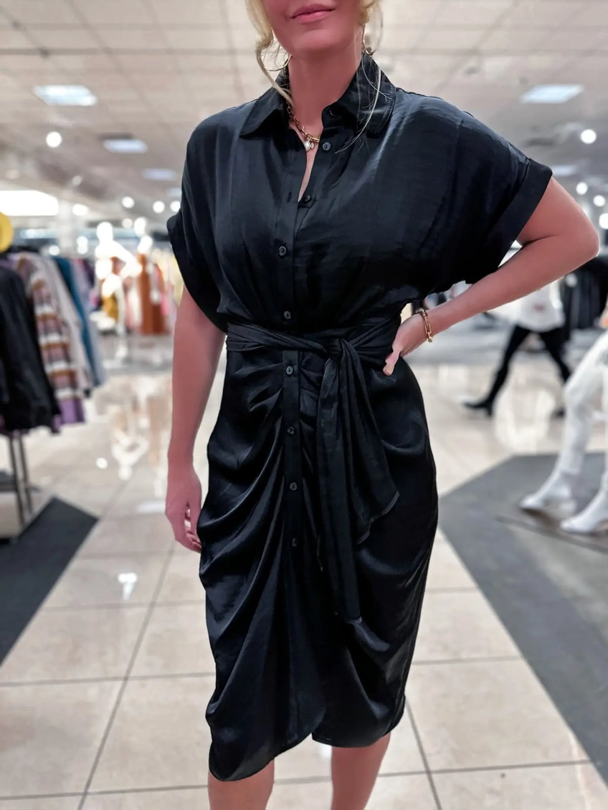 Black Shirt Dress With Tie Waist Black Shirt Dress With Tie Waist — Simple Work Dresses