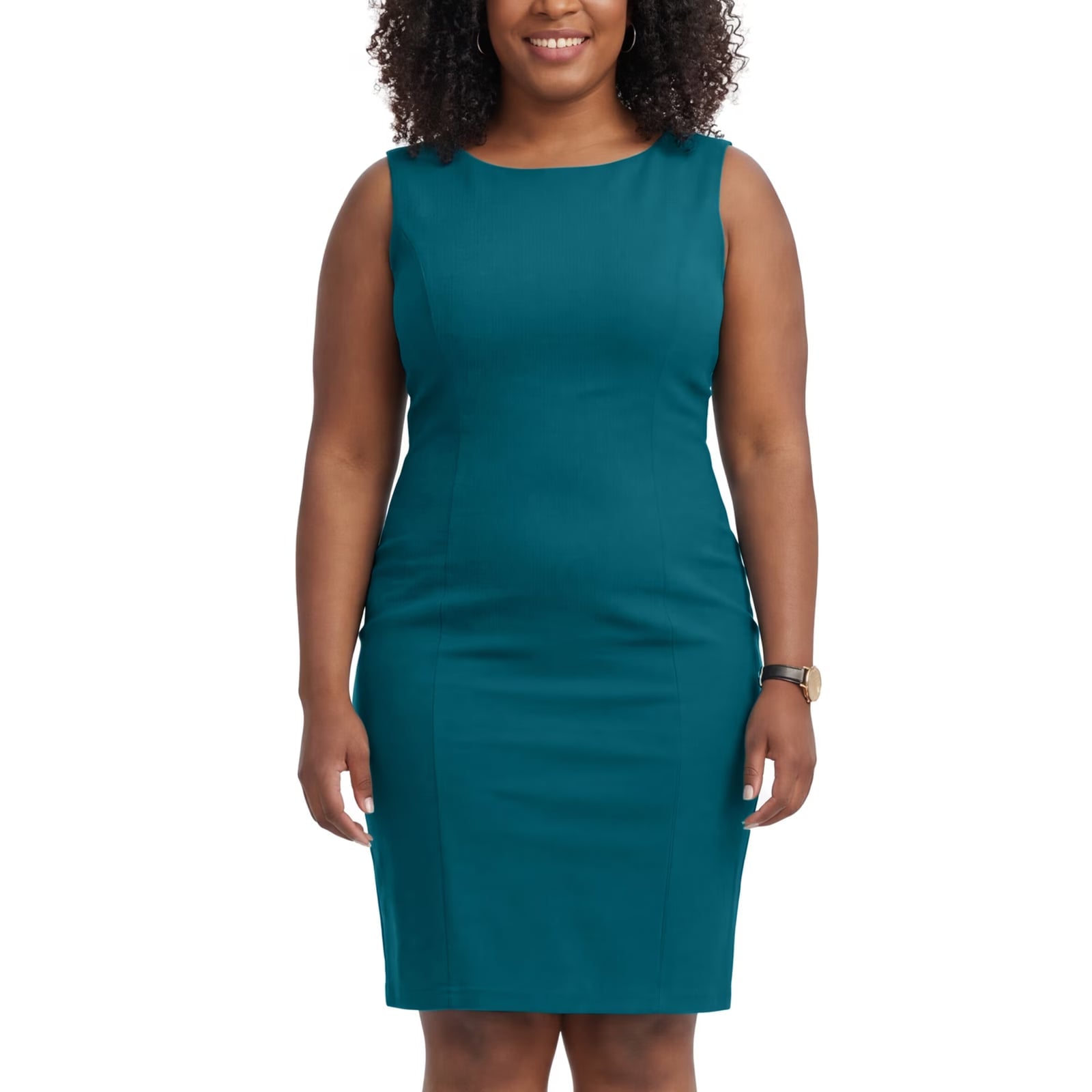 Teal Sleeveless Pencil Dress With Princess Seams Teal Sleeveless Pencil Dress With Princess Seams — Simple Work Dresses