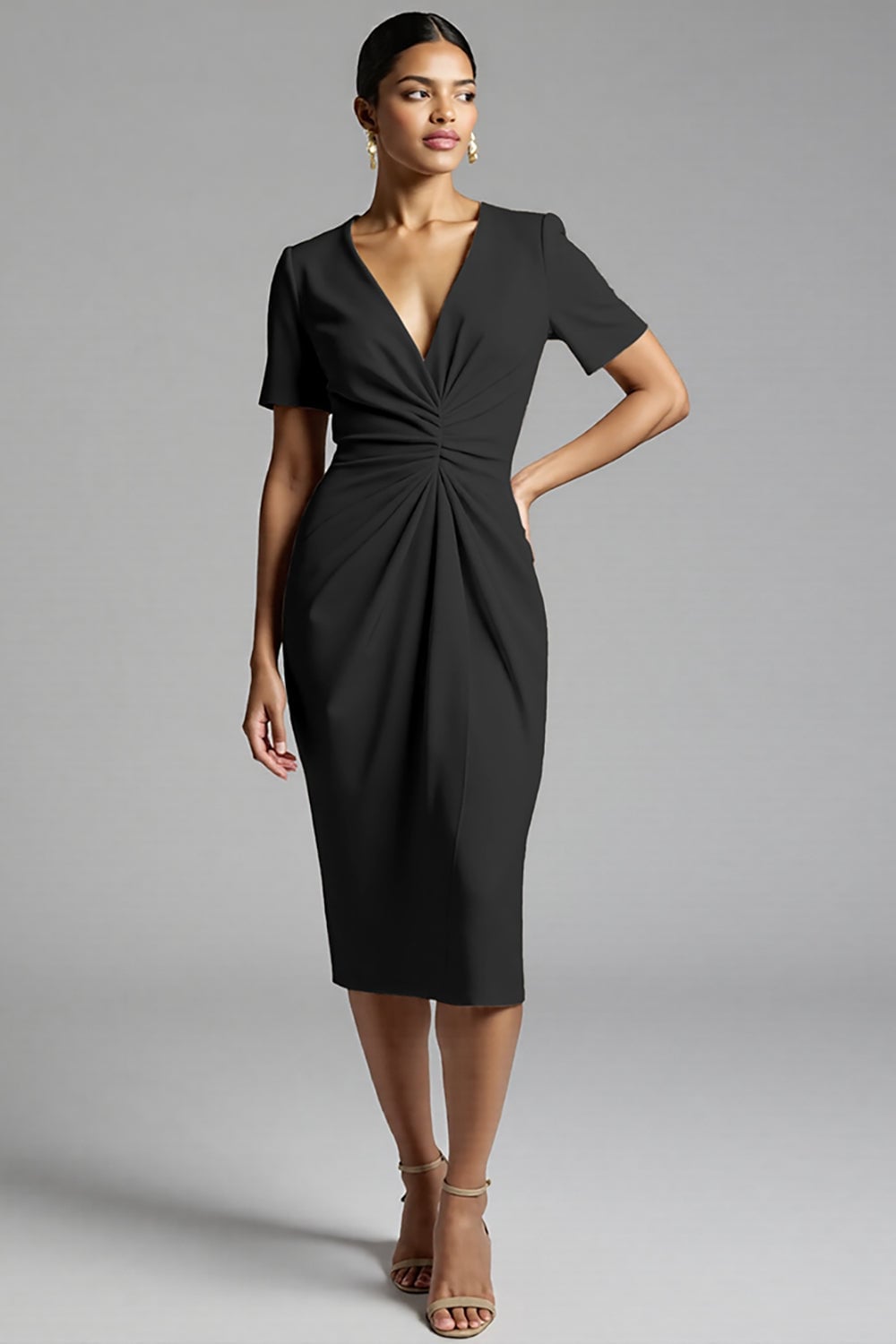 Navy Sleeveless Sheath With Draped Cowl Neck Navy Sleeveless Sheath With Draped Cowl Neck — Simple Work Dresses