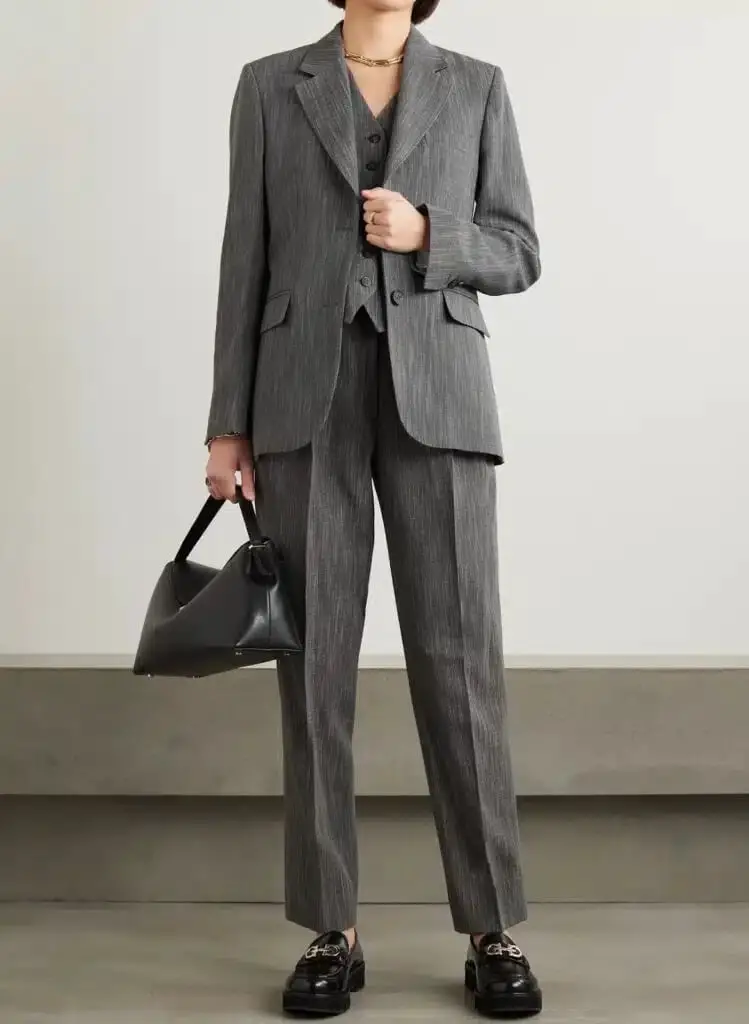 A Gray Pinstripe Three-Piece Suit for Professional Polish A Gray Pinstripe Three-Piece Suit for Professional Polish — Simple Work Party Outfits