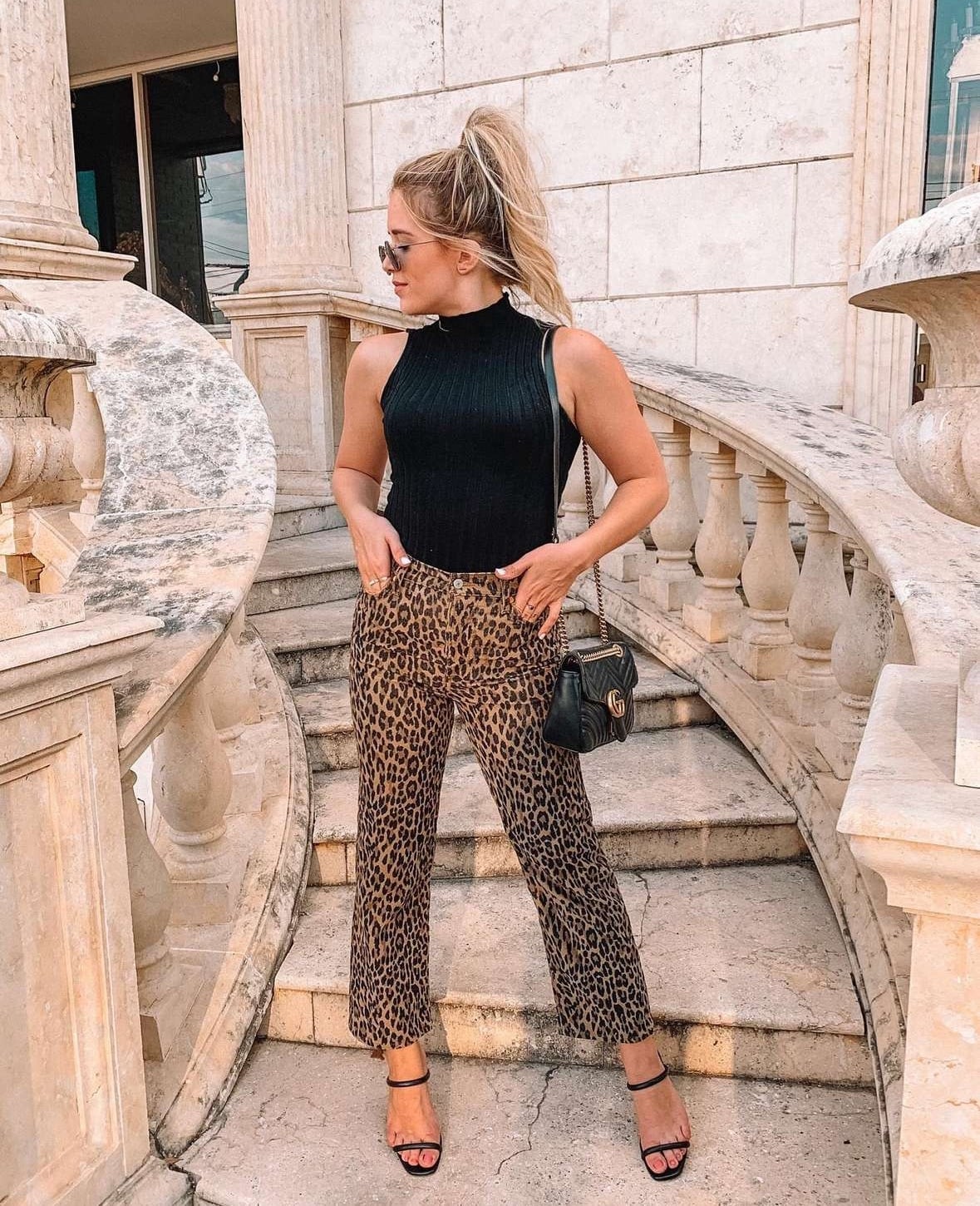 Cropped Leopard Print Pants With Turtleneck Cropped Leopard Print Pants With Turtleneck — Trendy Animal Print Outfits