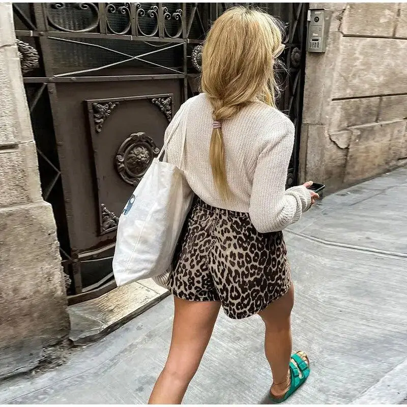 Leopard Print Shorts With Knit Sweater Leopard Print Shorts With Knit Sweater — Trendy Animal Print Outfits