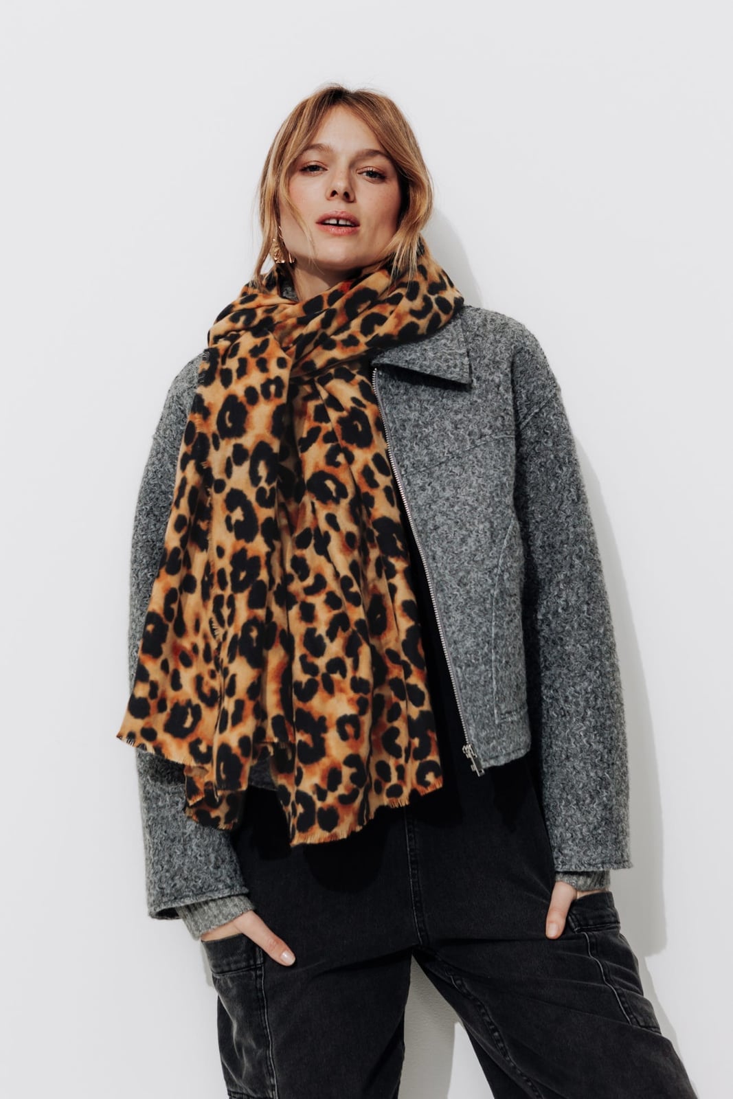 Leopard Print Scarf With Cropped Jacket Leopard Print Scarf With Cropped Jacket — Trendy Animal Print Outfits
