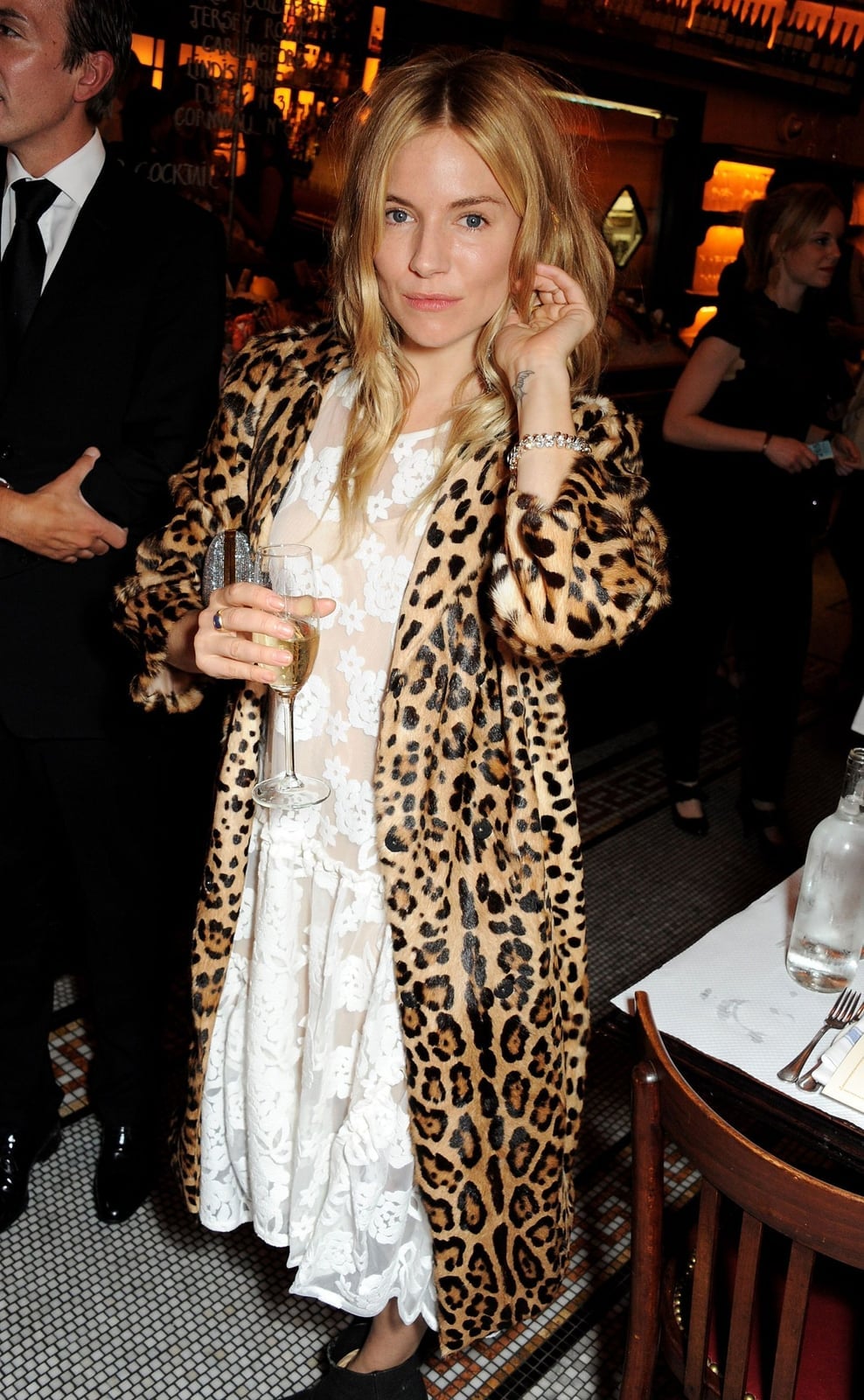 Leopard Print Faux Fur Coat Over Lace Dress Leopard Print Faux Fur Coat Over Lace Dress — Trendy Animal Print Outfits