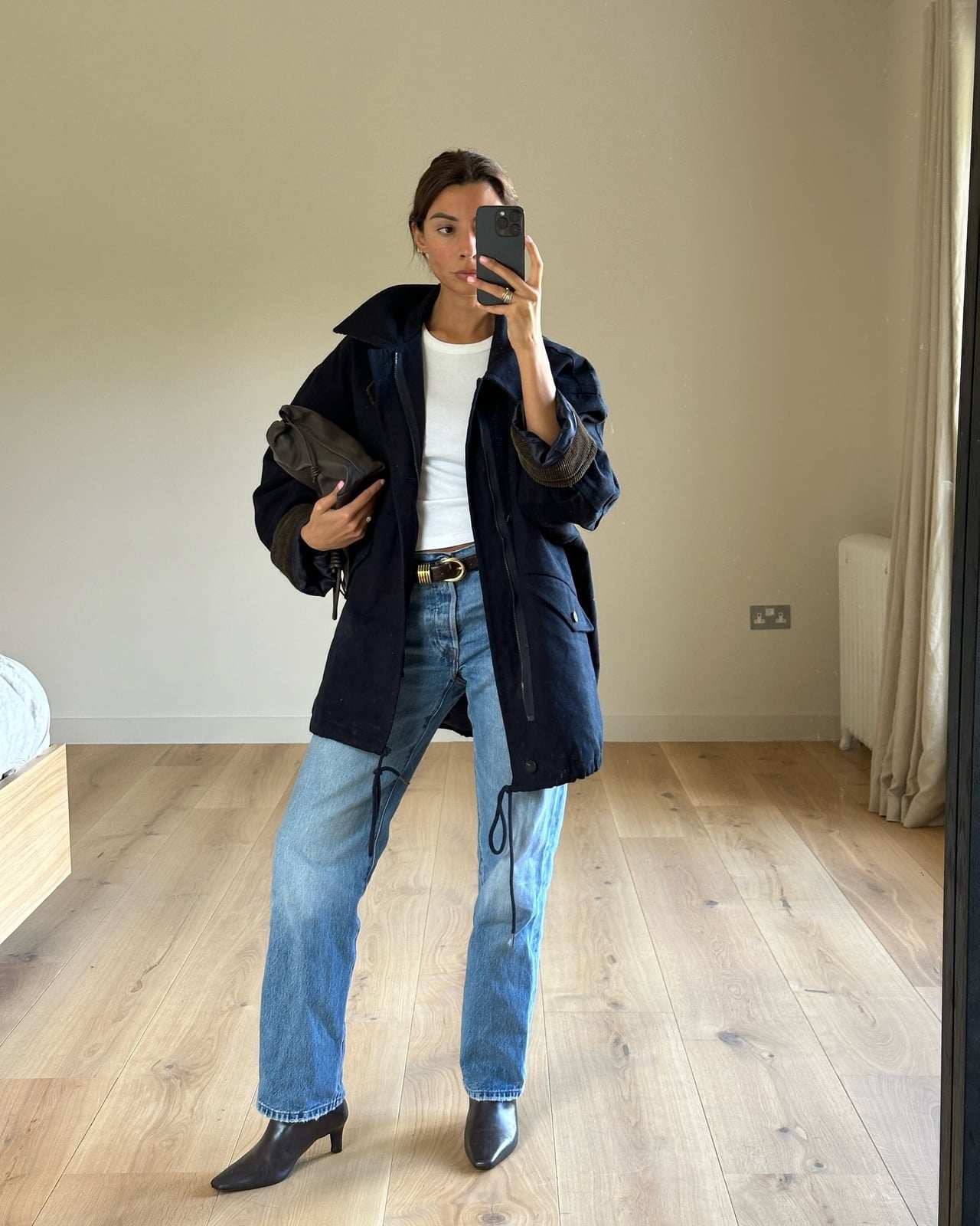 Oversized Dark Navy Barn Jacket with Drawstring Waist Oversized Dark Navy Barn Jacket with Drawstring Waist — Trendy Barn Jacket Outfit