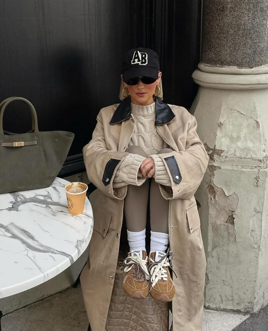 Oversized Beige Trench Coat with Chunky Knit Sweater Oversized Beige Trench Coat with Chunky Knit Sweater — Trendy Barn Jacket Outfit