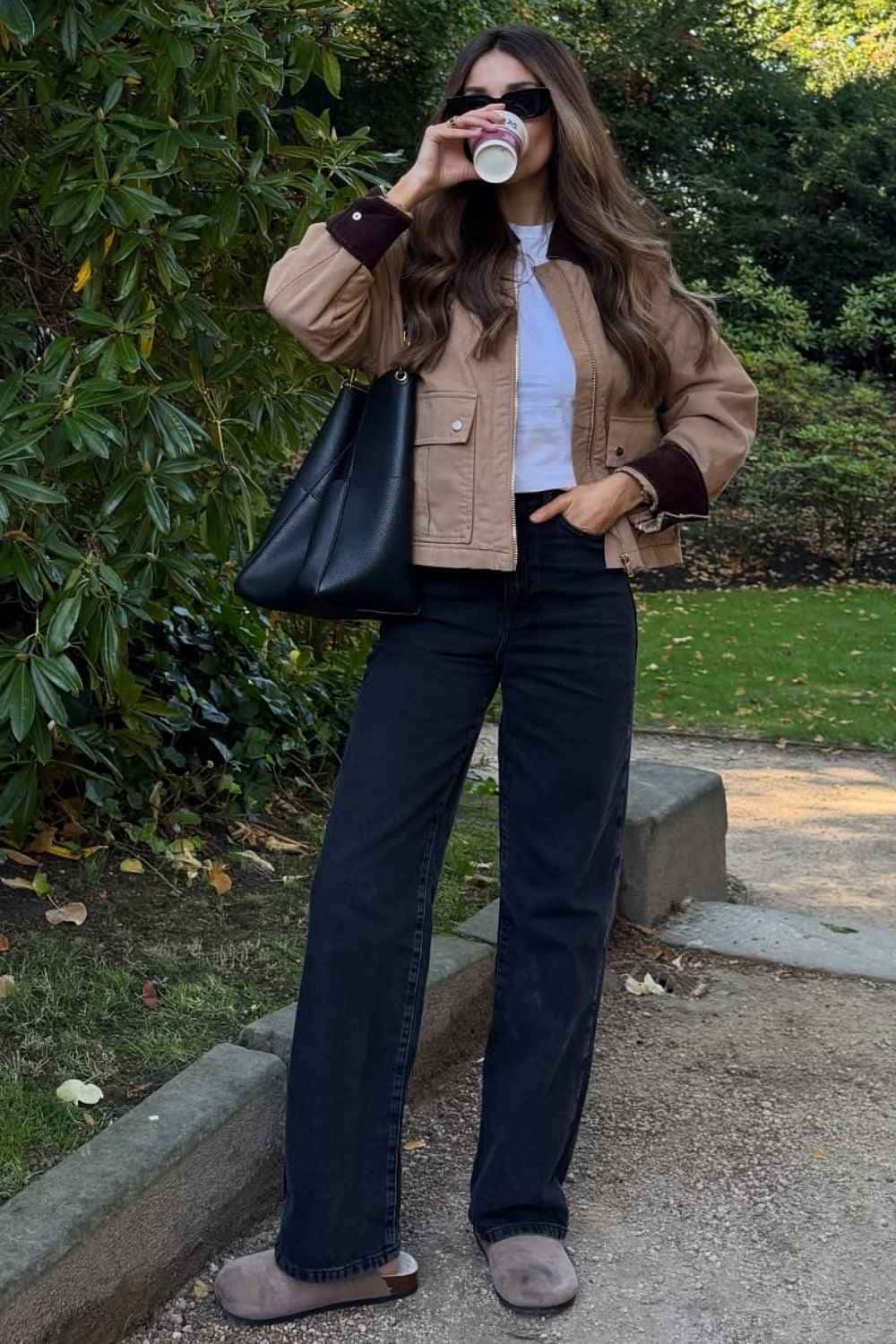 Oversized Tan Barn Jacket with Charcoal Jeans Oversized Tan Barn Jacket with Charcoal Jeans — Trendy Barn Jacket Outfit