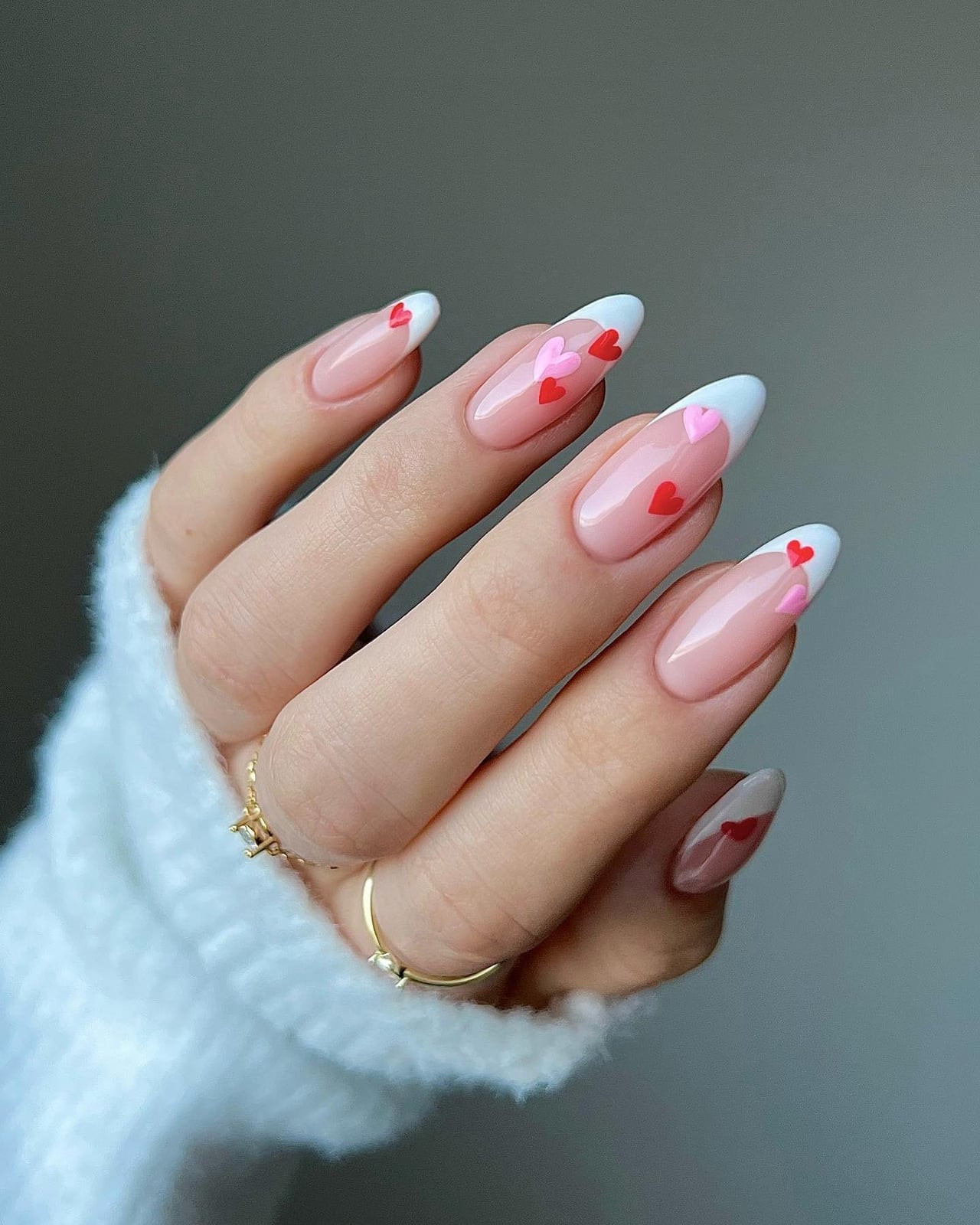 Sheer Pink French Heart Accent Almond Nails — Trendy Birthday Nails Almond