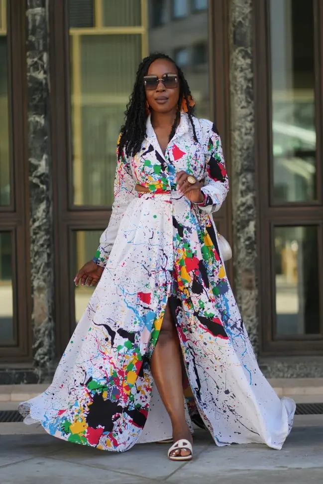 Paint Splatter Print Maxi Dress with Cut-Outs Paint Splatter Print Maxi Dress with Cut-Outs — Trendy Birthday Outfits
