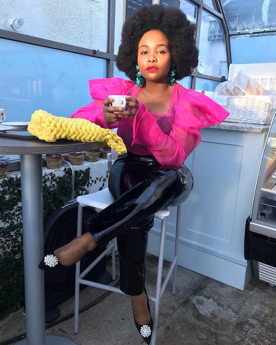 Vinyl Pants with Sheer Puff-Sleeve Top Vinyl Pants with Sheer Puff-Sleeve Top — Trendy Birthday Outfits