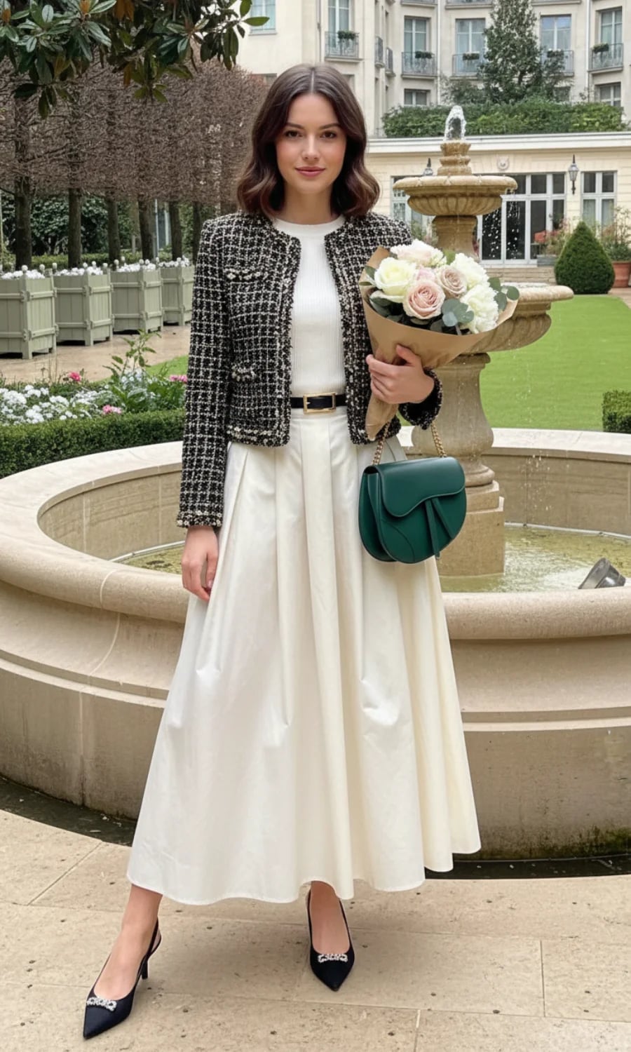 Tweed Jacket with Full White Skirt Tweed Jacket with Full White Skirt — Trendy Birthday Outfits