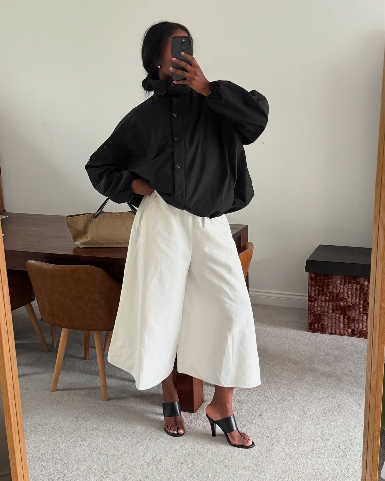 Oversized Shirt with White Wide-Leg Culottes, Office-Safe Version — Trendy Black and White Outfits