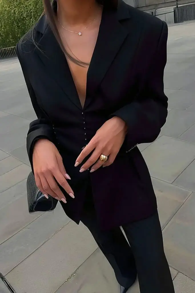 Black Blazer With Plunging Neckline — Trendy Black Blazer Outfit