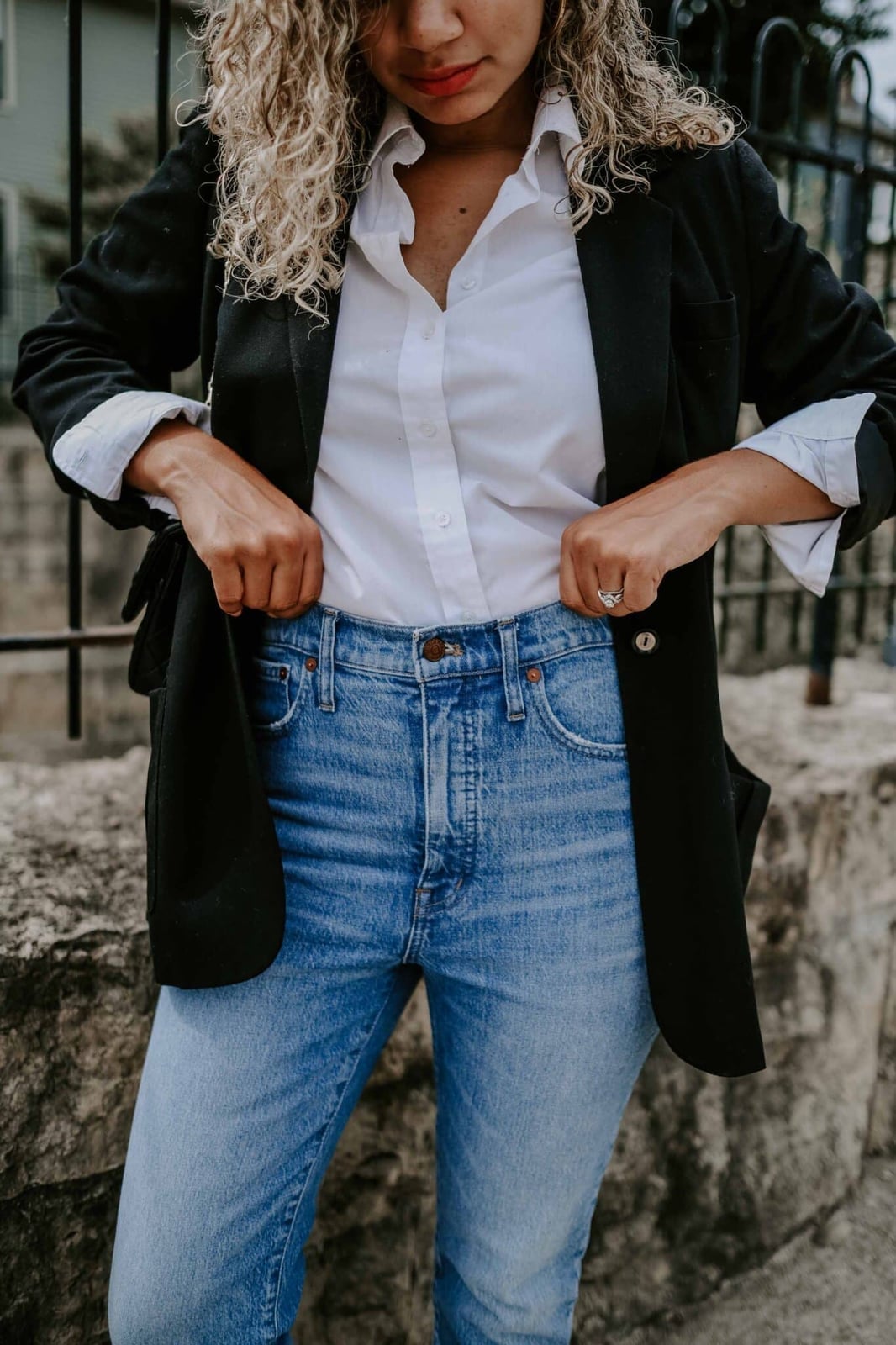 Black Blazer With Rolled Sleeves And Jeans — Trendy Black Blazer Outfit