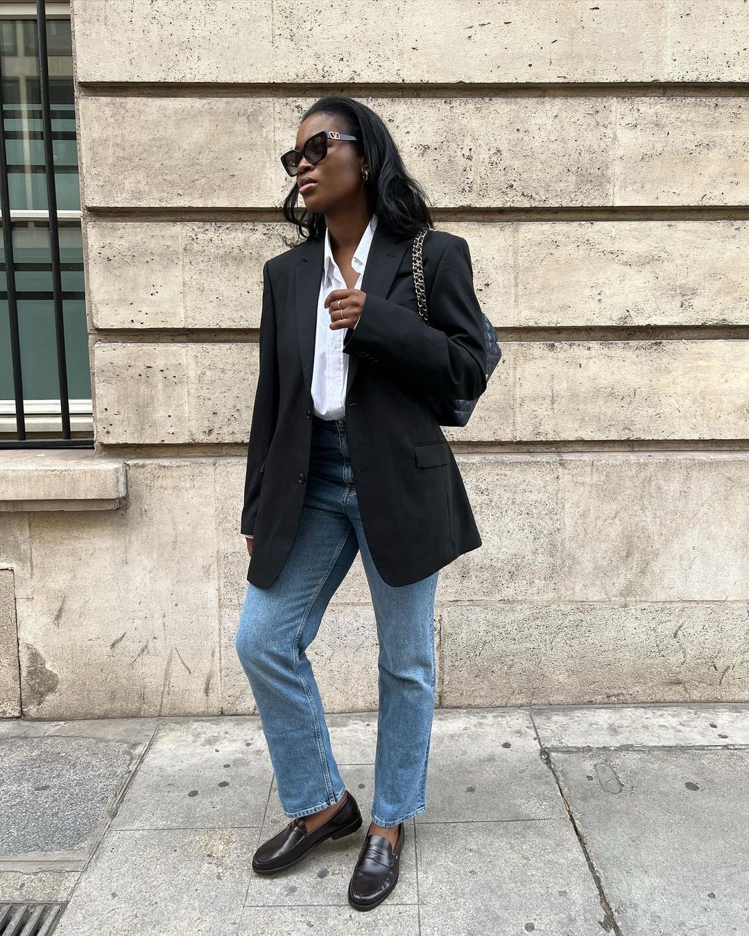 Oversized Black Blazer With Loafers — Trendy Black Blazer Outfit