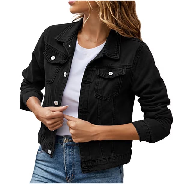 Fitted Black Denim Jacket With White Stitching Fitted Black Denim Jacket With White Stitching — Trendy Black Denim Jacket Outfit