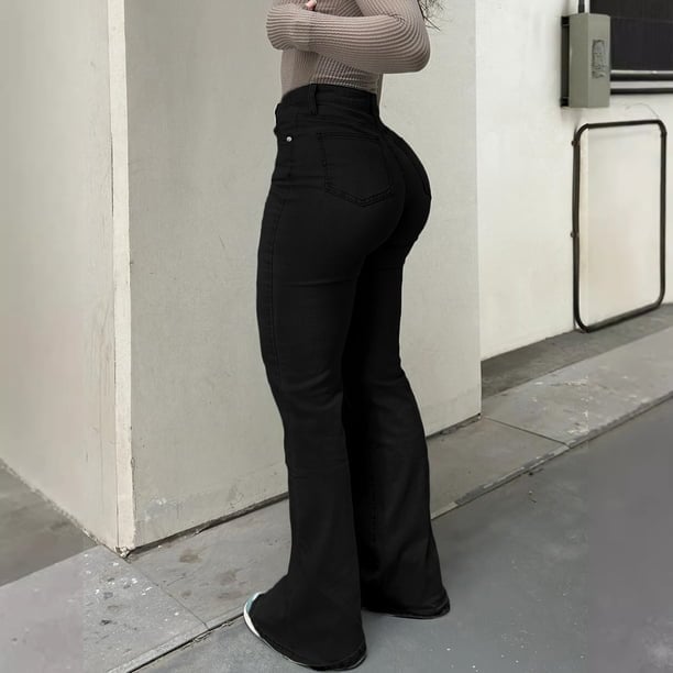 Extreme Wide Leg Black Jeans with Fitted Top and Sneakers — Trendy Black Flare Jeans Outfit