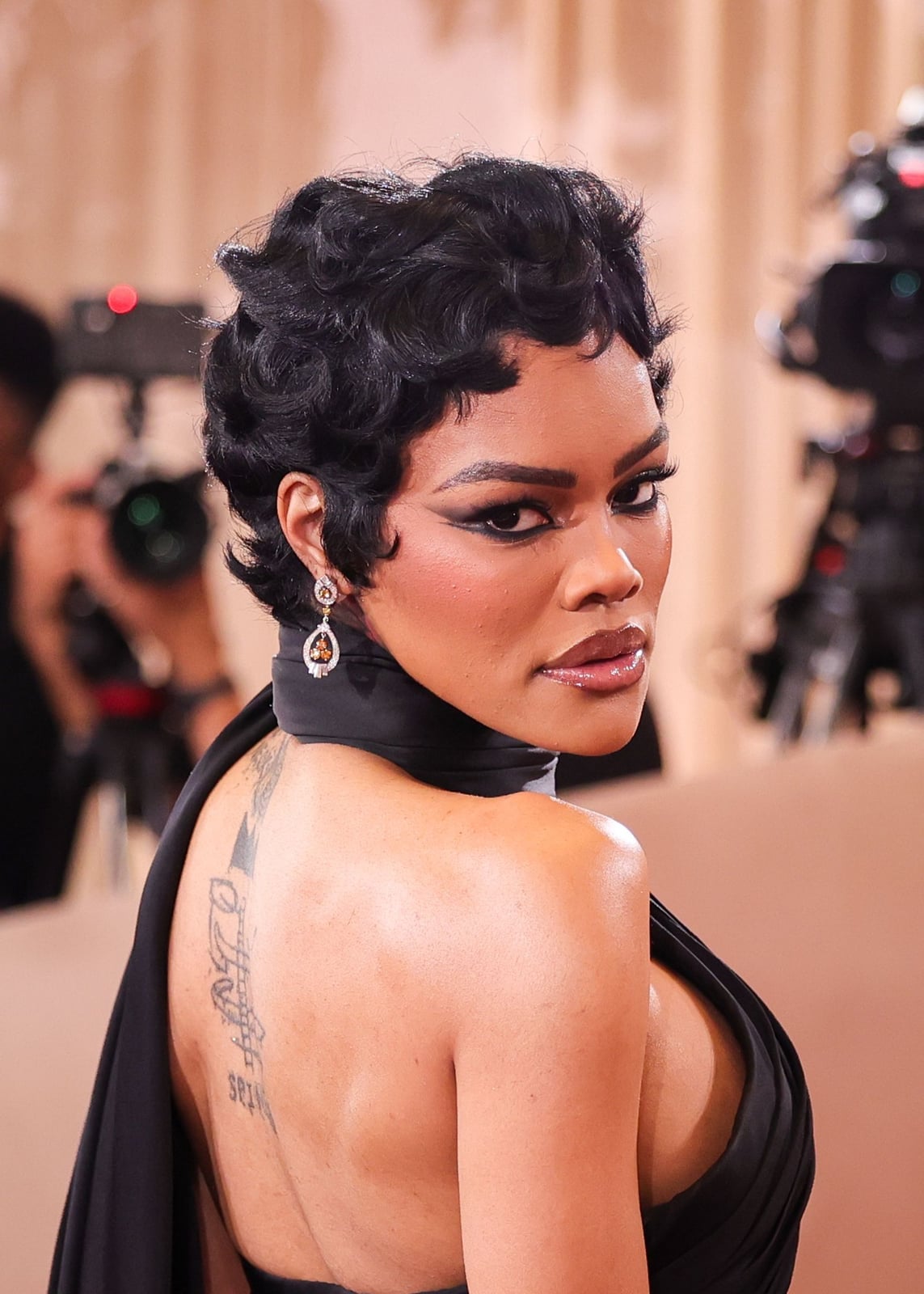 Slicked Back Black Pixie With Finger Waves Slicked Back Black Pixie With Finger Waves — Trendy Black Hair