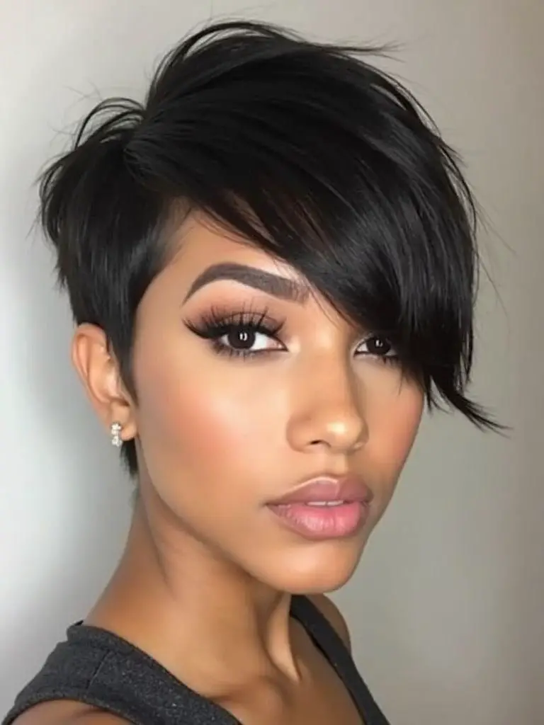 Black Pixie With Asymmetrical Layers Black Pixie With Asymmetrical Layers — Trendy Black Hair