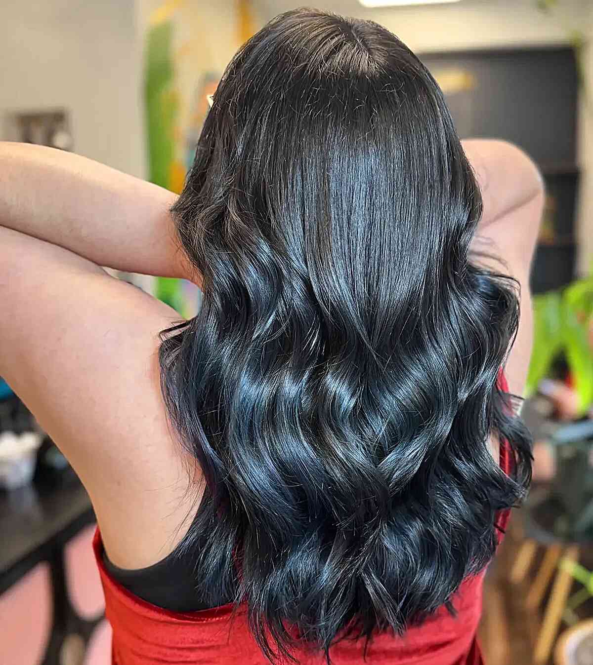 Mid-Back Black With Subtle Highlights Mid-Back Black With Subtle Highlights — Trendy Black Hair